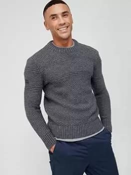 Superdry Jacob Cable Knit Crew Neck Jumper - Grey Size M Men