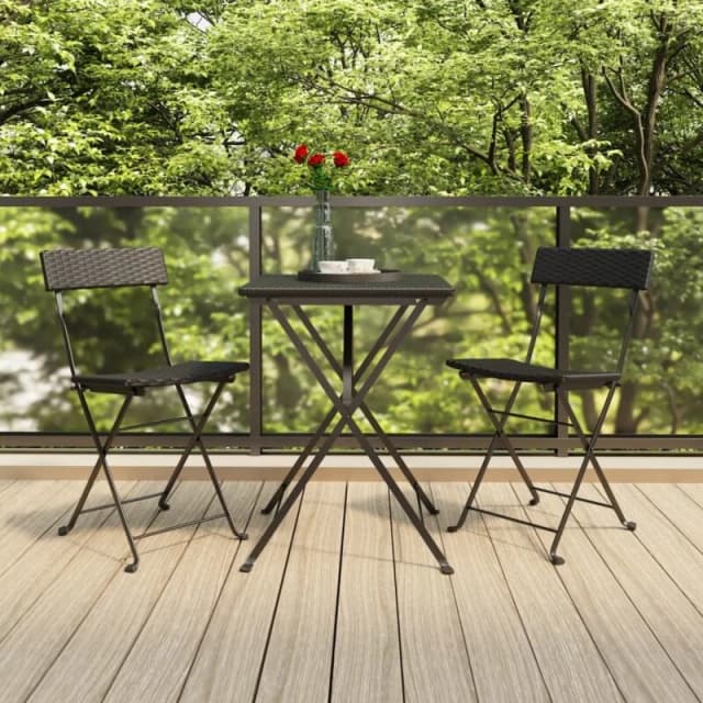 VIDAXL Folding Bistro Chairs 2 pcs Black Poly Rattan and Steel Vidaxl 8720845689971