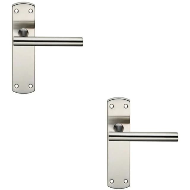 Loops 2x Mitred T Bar Lever Door Handle on Latch Backplate 172 x 44mm Satin Steel Metallics