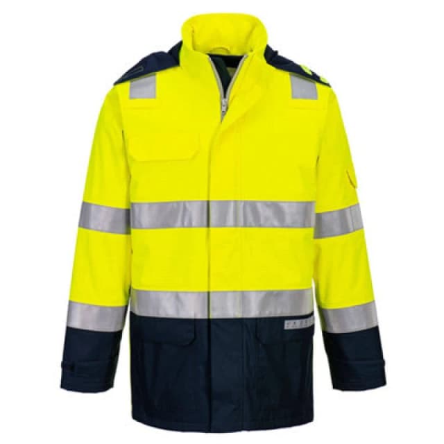 Bizflame Rain Hi Vis Waterproof Light Arc Jacket FR605YNRL Colour: Yellow / Navy