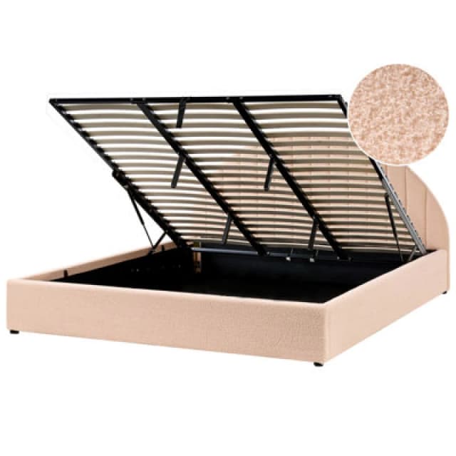 Beliani Ottoman Bed Boucle Chadenet 180 X 200 Cm (Eu Super King) Peach Pink