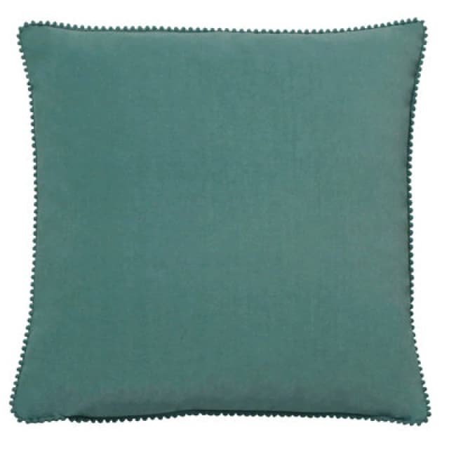 Furn Furn Cosmo Soft Velvet Pom Pom Trimmed Cushion in Blue Size: 45cm x 45cm Blue 45cm x 45cm Unisex 5025532343970