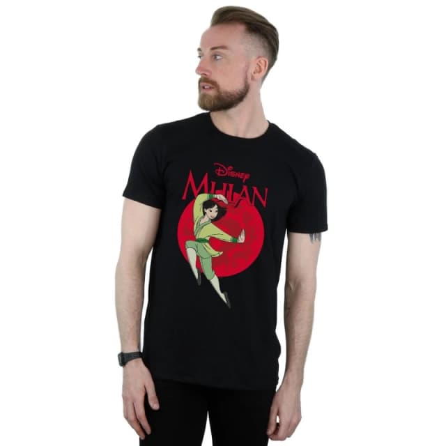 Disney Men Mulan Dragon Circle T-Shirt in Black Size: Small Black S Male 5059308814609