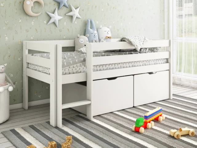 Noomi Shorty Mid Sleeper Bed with Crate Drawer Set in White Size: Junior White Unisex Junior