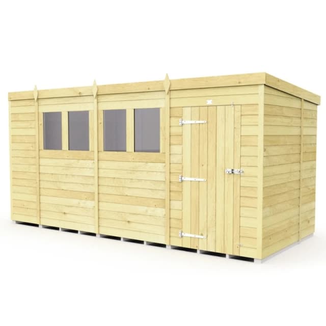 Buttercup Farm 14 x 6 Feet Pent Shed - Single Door W/ Windows - L178 x W417 x H201cm in Brown Brown Unisex