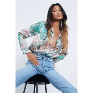 I Saw It First Multi Paisley Scarf Print Satin Shirt - Brown