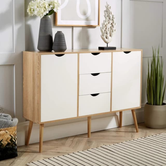 Home Source Boden 3 Drawer 2 Door Sideboard Unit Natural