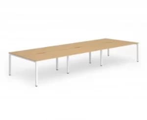 B2B White Frame Bench Desk 1200 Beech (6 Pod)