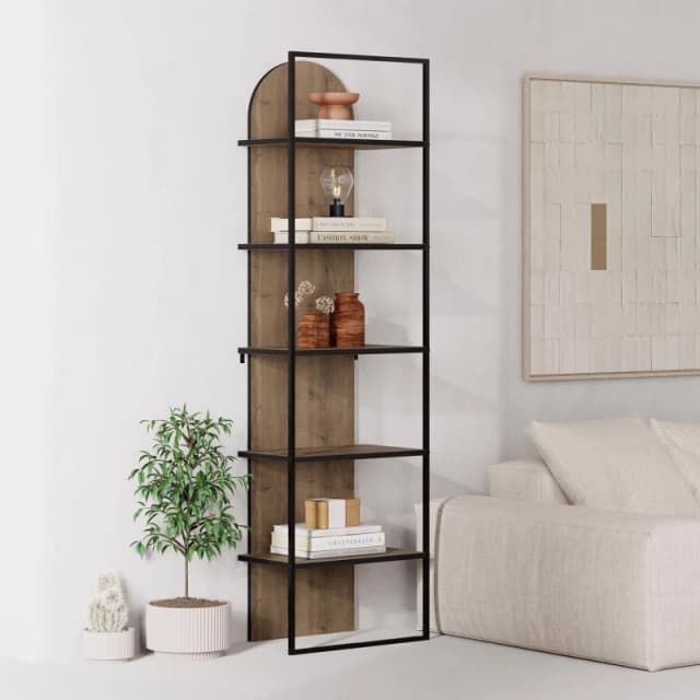 FWStyle FWStyle 5 Tier Modern Arched Dark Oak Bookcase Shelving Unit in Brown Brown One Size Unisex 8683628019856