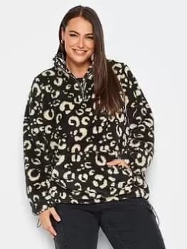 Yours Yours Half Zip Fleece Leopard, Black, Size 30-32, Women