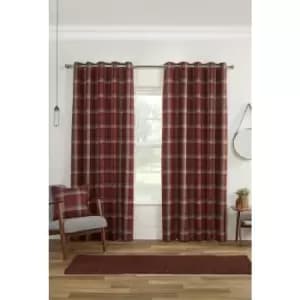 Gorden John Textiles Carnoustie Curtains Blackout Eyelet Woven Check Red 66 x 90'