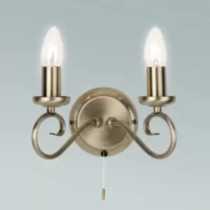 Gallery Interiors Trafford 2 Wall Light / Antique Brass