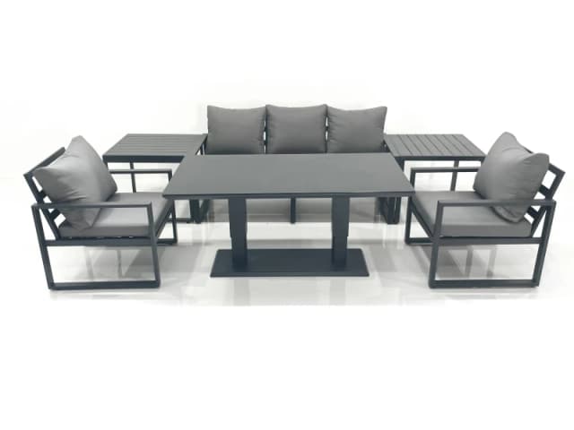 Fimous Outdoor Aluminium Garden Furniture Set with Adjustable Rising Lifting Dining Table 3 Seater Sofa 2 Chair 2 Side Tables Dark Grey Dark Grey Unis