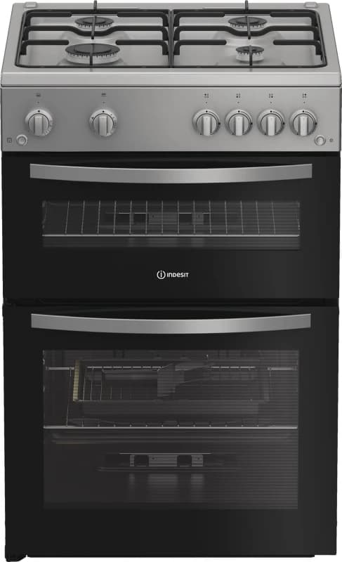 Indesit IDG6GS 60cm wide Double Oven Gas Cooker - Silver - A+/A Rated