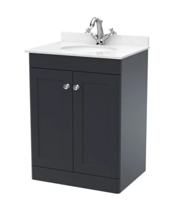 nuie 600mm Floor Standing 2 Door Vanity & Marble Top 1TH - Soft Black CLC1425WR1