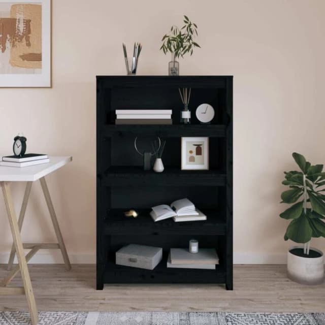 Vidaxl Book Cabinet Black 80X35X126cm Solid Wood Pine, Black 821688