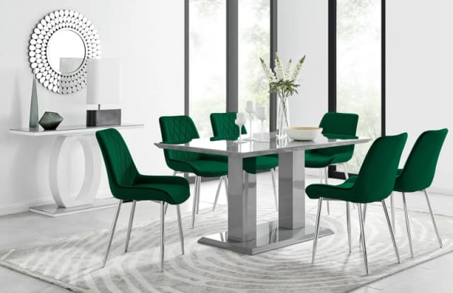 FurnitureboxUK FurnitureboxUK Imperia 6 Grey Dining Table and 6 Pesaro Silver Leg Chairs in Green Green One Size Unisex 5056542641251