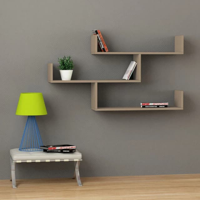 DECORTIE Tibet Wall Mounted Modern Bookcase Display Unit w 119cm Wide - Mocha Grey - Mocha Grey - Decortie M.KT.01.11043.15