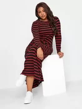 Yours Long Sleeve Rib Swing Stripe Dress. Black/red, Black, Size 18, Women