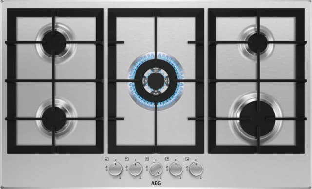 AEG HGX95320SM 3000 Series 90cm 5 Burner Gas Hob with Wok Burner - Stainless Steel 949751022 Stainless steel
