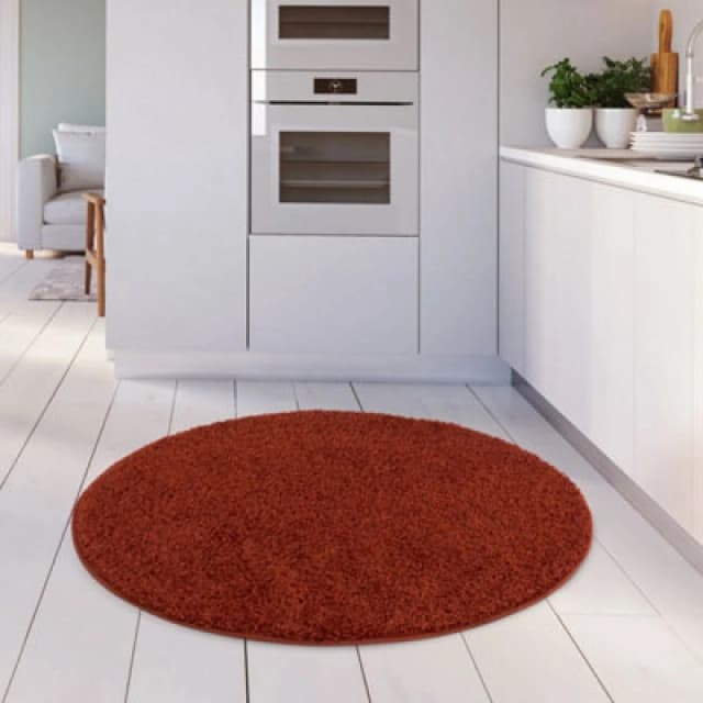The Rugs Modern Luxury Shaggy Rug Solid Terra 120 Cm Round, Red 5060912231447