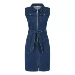 Yumi Blue Denim Stretch Utility Dress - Blue