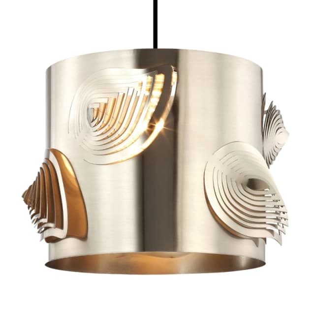Happy Homewares Modern Solid Metal Easy Fit Pendant Shade with Laser Cut Leaves in Metallic Silver Metallic Silver Unisex
