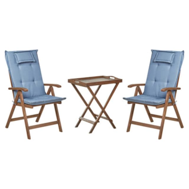 Beliani Bistro Set With Cushions Folding Amantea Acacia Wood Blue