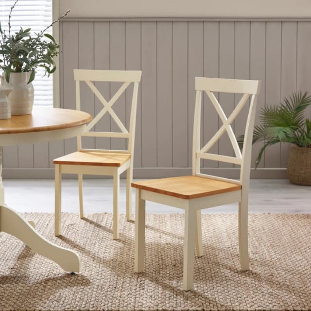 FurnitureboxUK FurnitureboxUK Millford x2 Solid Wood Crossback Dining Chairs in Cream Cream One Size Unisex 5056784304792