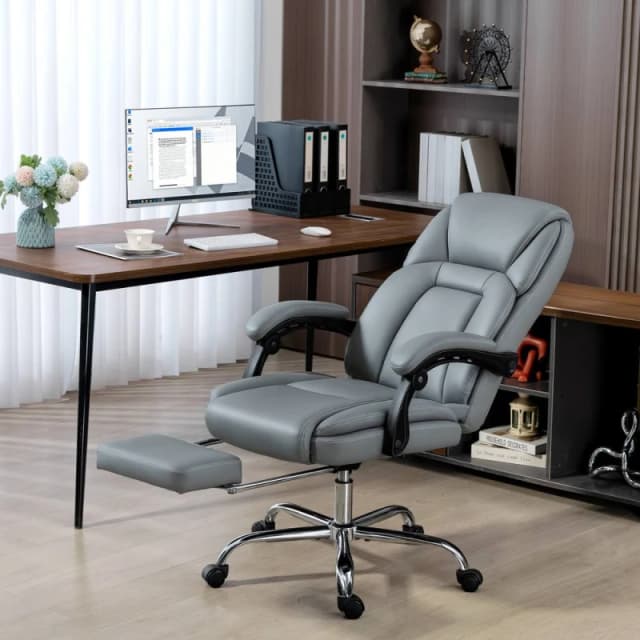 HOMCOM Office Chair, Computer Desk Chair with Spring Cushion in Grey Grey Unisex
