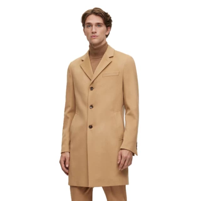 Boss Mens Hyde Tailored Fit Long Formal Coat Beige male 36 (46)