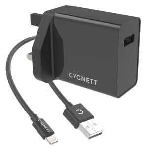 Cygnett CY3105POPLU PowerPlus 12W Charger + Lightning to USB-A cable - UK Black