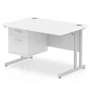 Impulse 1200 Rectangle Silver Cant Leg Desk White 1 x 2 Drawer Fixed Ped