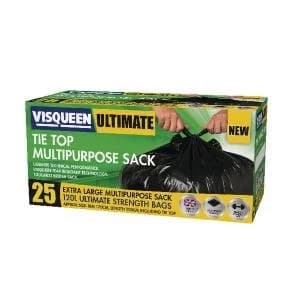 Visqueen Ultimate Tie Top Multipurpose Sack 120 Litre Black Pack of 25