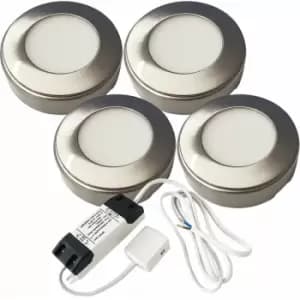 4x brushed nickel Round Surface or Flush Under Cabinet Kitchen Light & Driver Kit - Natural White led