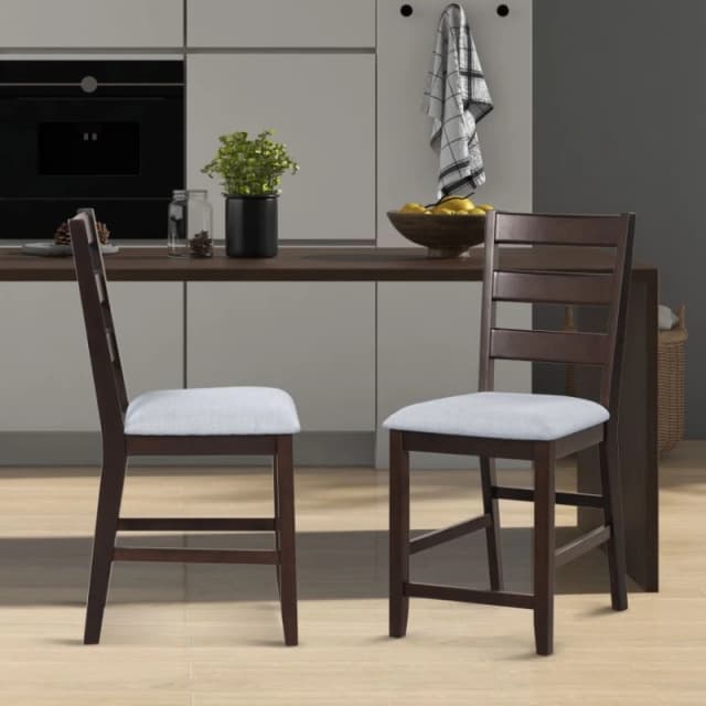 COSTWAY 2 Piece Counter Height Bar Stool Set w/Padded Seat Bar Chair Brown