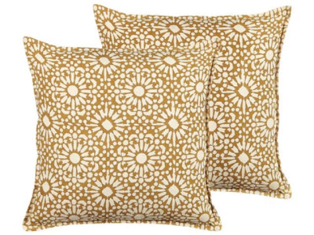 Beliani Set Of 2 Decorative Cushions Ceiba Cotton 45 X 45cm Beige Geometric Pattern