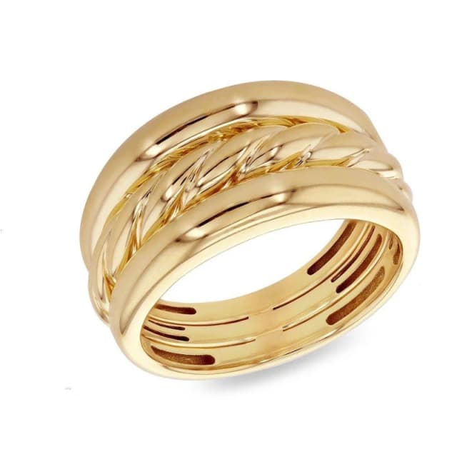 Be You 9ct Gold Twisted and Plain Triple Band Ring Yellow Gold female K