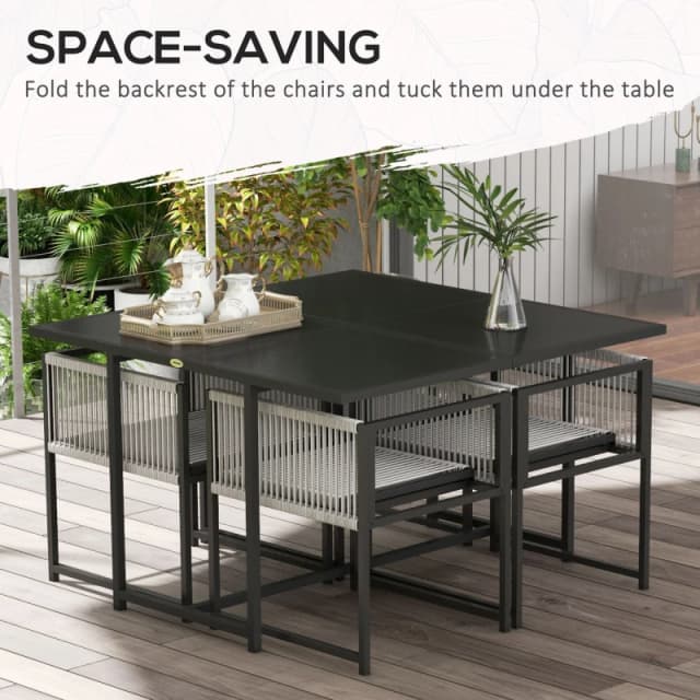 Outsunny 5 Pieces Patio Dining Set with Foldable Back, Light Grey Light Grey