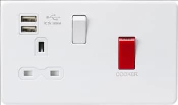KnightsBridge 45A DP Switch & 13A Switched Socket with Dual USB Charger 2.4A - Matt White