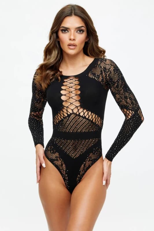 Ann Summers Womens Paisley Body in Black Size: Medium/Large Black Female M/L