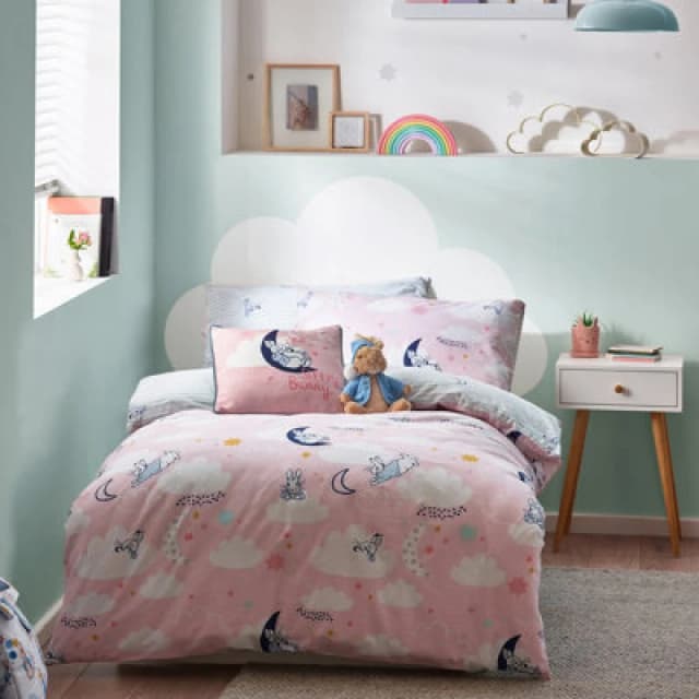 Peter Rabbit Sleepy Head Single Duvet Cover Set, Polyester, Cotton, Pink