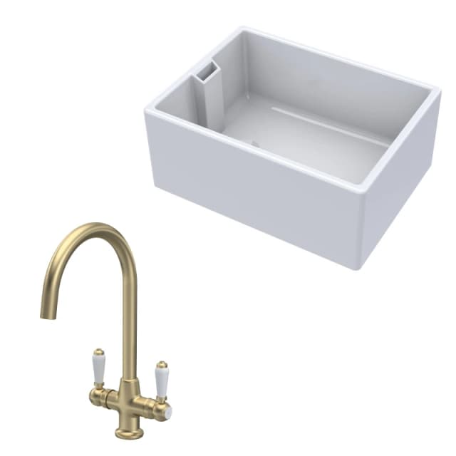 Balterley Fireclay Kitchen Bundle 1 Bowl Belfast Sink Brushed Brass 615mm Bronze