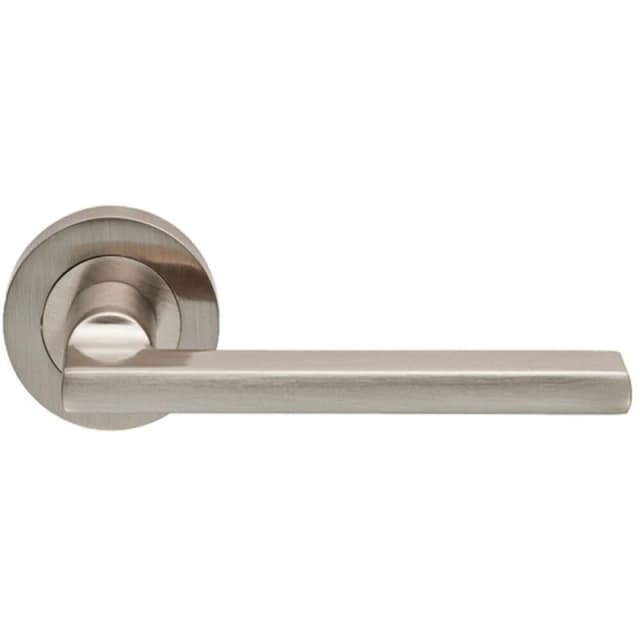 Loops PAIR Straight Plinth Mounted Handle on Round Rose Concealed Fix Satin Nickel Metallics