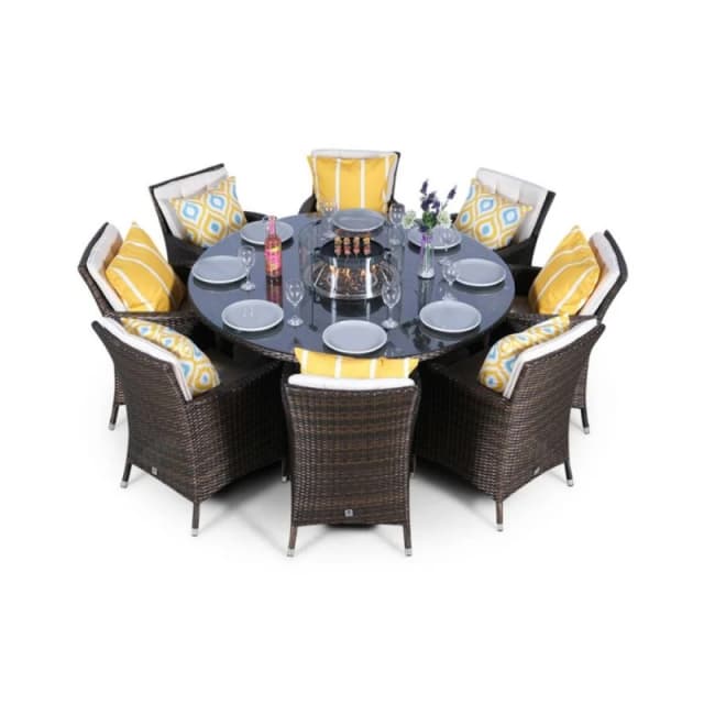 Thats Furniture Savannah Fire Pit 8 Seater Round Rattan Dining Set in Brown Brown Unisex
