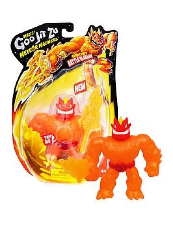 Heroes of Goo Jit Zu Meteor Madness Stretchy Battle Blazagon Collectible Action Figure met unieke Scrunchy Goo Vulling & Flame Sword