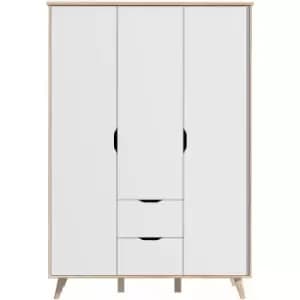 Forte Scandinavian 3 Door 2 Drawer Combination Wardrobe - Matt White & Light Oak - White