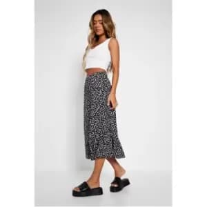 I Saw It First Polka Dot Frilled Hem Midi Skirt - Black