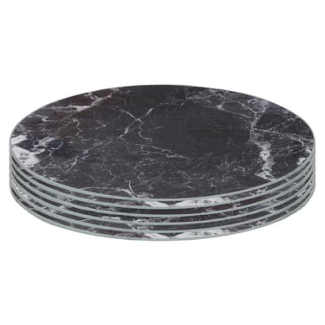 Harbour Housewares 6X Round Glass Placemats - 30Cm - Black Marble Dining Table Place Mats Tabletop Protector For Kitchen Worktops
