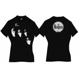 With The Beatles Ladies Black Vintage Print TShirt: Large